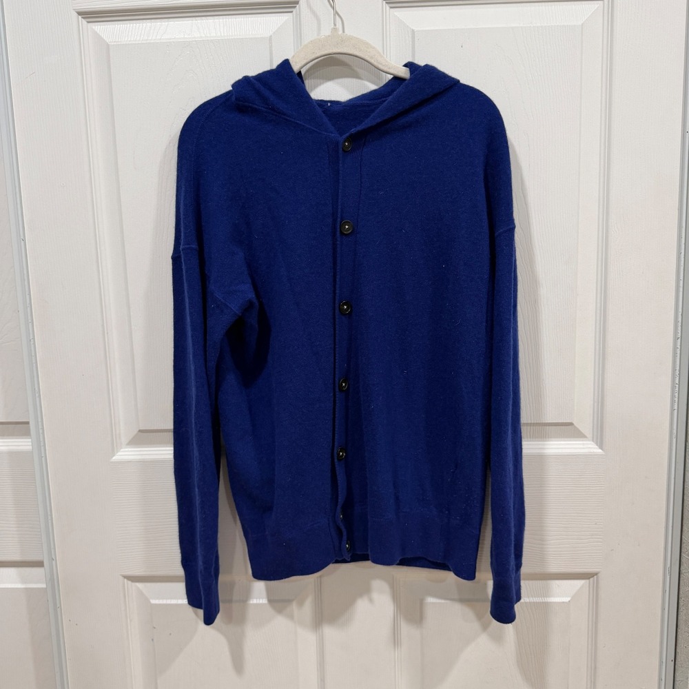 Massimo Alba Royal Blue 100% Cashmere Hooded Cardigan Sweater womens M Italy
